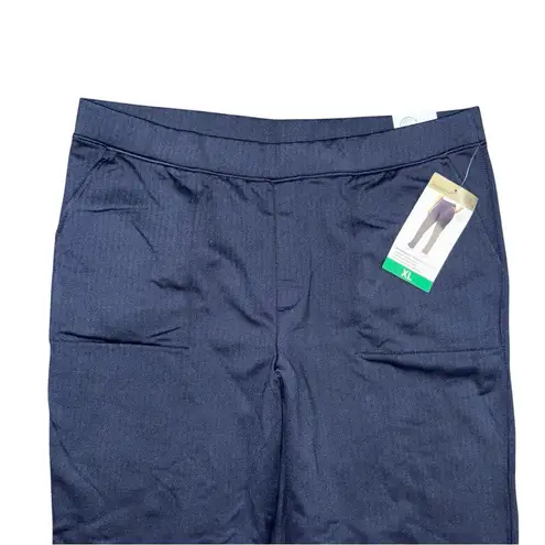 Mondetta NWT Herringbone High Rise Straight Leg Pull-On Pants Navy Blue Size XL