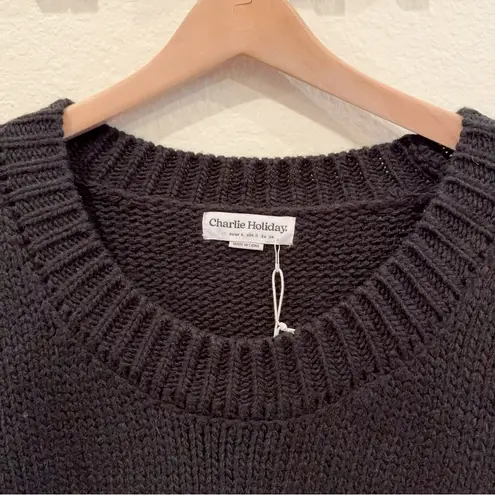 Charlie Holiday Mixed Knit Oversized Pullover Wool Blend Sweater Black Small NWT