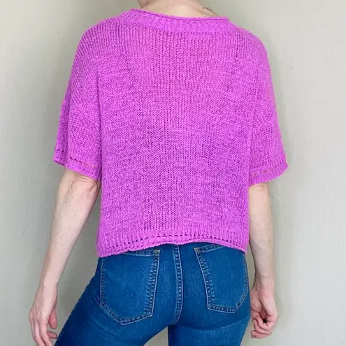 New In Pinkish Purple Crochet Cropped Casual Minimalist Sweater