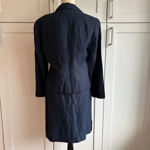 Vintage David N. Linen Blend Navy Blue Skirt Suit Set Size 4 Formal 2