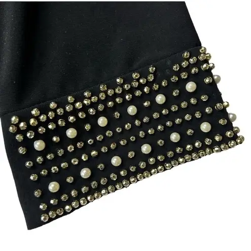 Annalee + Hope Women's Black Shift Dress M 3/4 Sleeve Beaded Cuffs Party