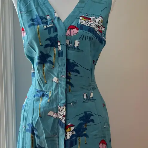 BODEN Dress 12 100% Cotton Resort Boho Beach RARE Riviera Mediterranean Seaside Blue