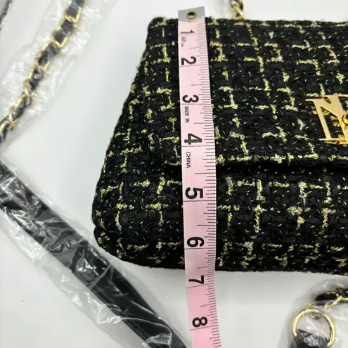 Badgley Mischka Bouclé Tweed Shoulder Bag Vegan leather Black NEW