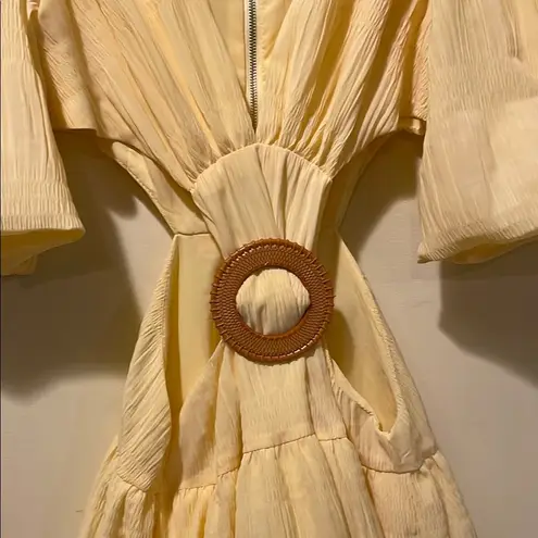 Beulah Womens Yellow Ruffled Tie Front Puff Sleeve Mini Dress