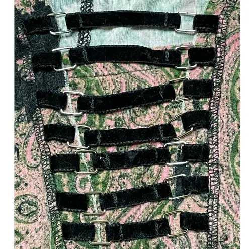 William Rast Pink Paisley Micro-ribbed Laced Long Sleeve Top XL