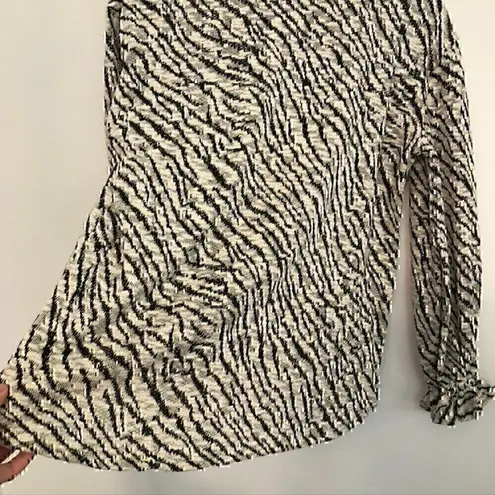 Sharagano Zebra Print Hacci Blouse Cream Off White Black Animal Long Sleeve Top