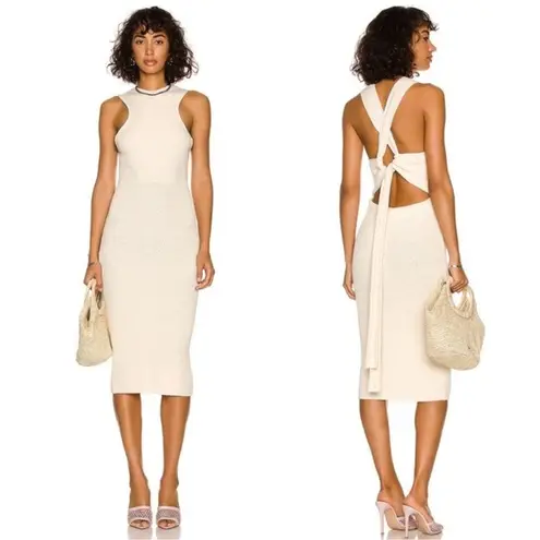 ALC Frank A.L.C. Caleb Cross Back Ivory Knit Midi Dress Size XS NWT