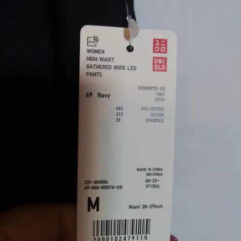 Uniqlo  Navy Blue High waisted Gathered Wide Leg Pants Casual Simple Size M