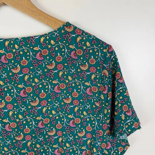 Natural Life  Avery Midi Dress Medium Turquoise Floral Border Button Front Flowy