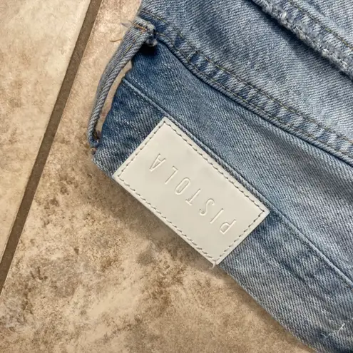 Pistola Denim Maxi Skirt Light Wash Front Slit Raw Hem Size 27 modes blue