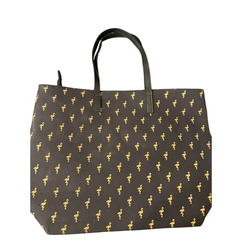 Caribbean Joe Black Gold Flamingo Tote Shoulder Beach Bag Vacation Zip Top