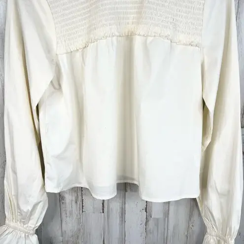 We Wore What Women's Ivory Cream Mock Neck Long Sleeve Shirred Blouse Size M