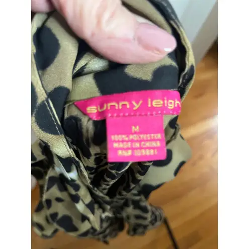 Sunny Leigh Vintage Y2K Leopard Print Ruffle Blouse Animal Print M
