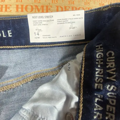 New American Eagle Curvy Super High Rise Flare Jeans Womens 14 Stretch Hippie Blue Size 14P