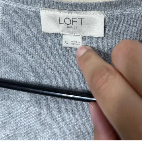 LOFT Outlet XL Gray & White Checkered Long Sleeve Open Front Cardigan