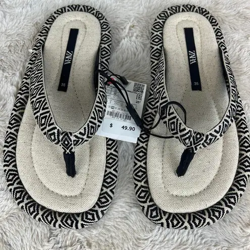 ZARA  Canvas Slides Flip Flops Sandals Boho Print Size 36 (US 6)