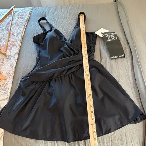 MiracleSuit  Aurora Black Shirred Swim Dress. Size 14.