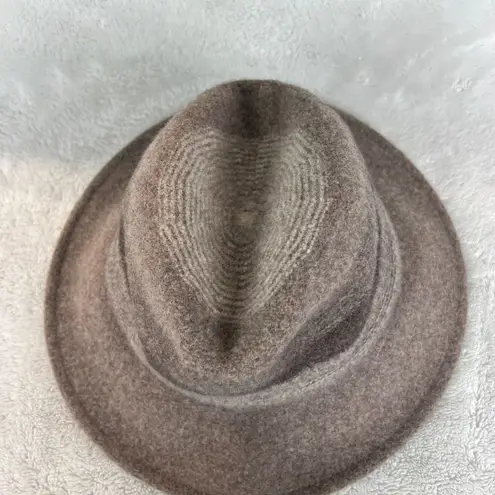 Adora Fedora Hat One Size Taupe Brown Wool Blend Felt Stripe Adjustable Casual