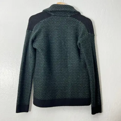 CAbi  SMALL Green Black Chevron Knit Cardigan Sweater Long Sleeve Open Front