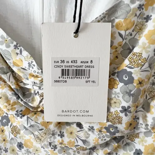 Bardot Mini Dress Cindy Sweetheart Neck Yellow Floral Print NEW Size XS/4