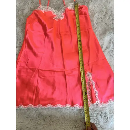Victoria's Secret  Pink‎ Satin Slip Dress Lace Trim Nightgown Lingerie L