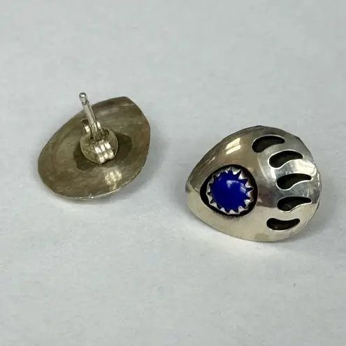 Sterling Silver Bear Paw Earrings with Lapis – 1/2” Studs Native American Style