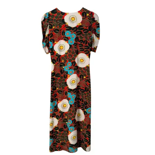 NWT Rhode Maci Floral Print Midi Dress Orange Black Cream Blue, Size 0