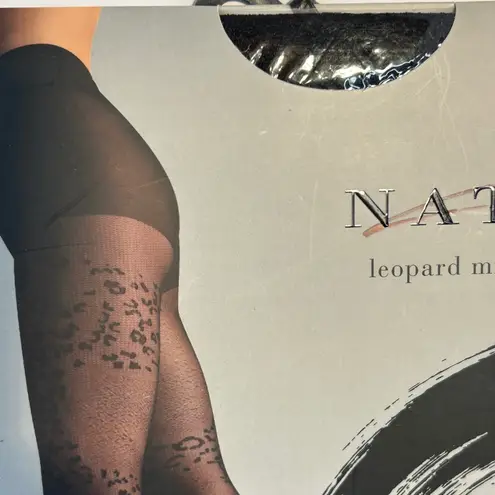 Natori Leopard Mix Sheer Tights Medium Black Luxury Fashion Legwear Set of 2