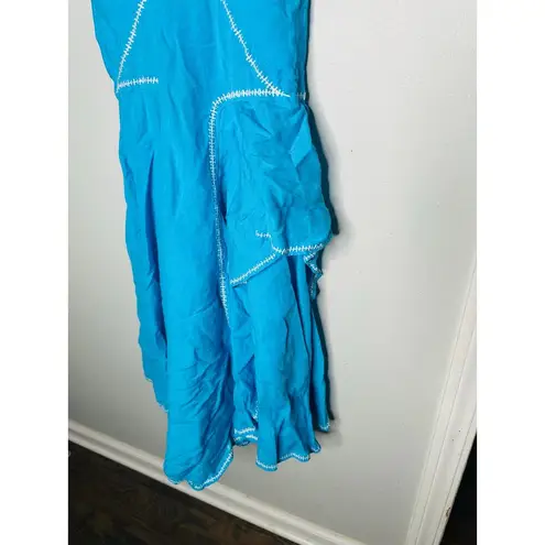 ESTEBAN CORTAZAR COLLECTIVE Aqua Hourglass White Stitch Midi Dress Size Medium Blue
