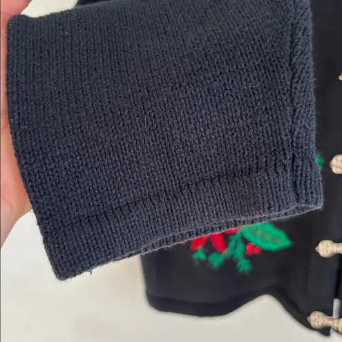 Vintage 90s Christmas Sweater: Crystal Kobe Poinsettia Sequins Velvet Trim Sz XL Black