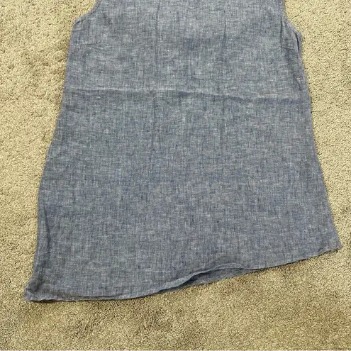 Garnet Hill Women’s Linen Tunic Top Asymmetrical Sleeveless in Chambray Blue 8