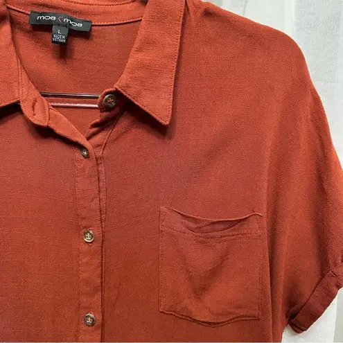 Moa Moa Burnt Orange Dark Short Sleeve Button Down Front Shirt Size Large