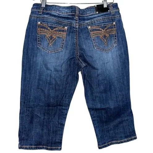 Live Hard Denim Women’s 14 Meets Blue Wash Crystal Studded Culotte Jean Shorts