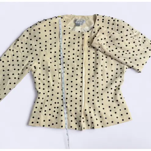 Vintage Pearl C Silk Blazer – Cream with Black Sequins, Size 12