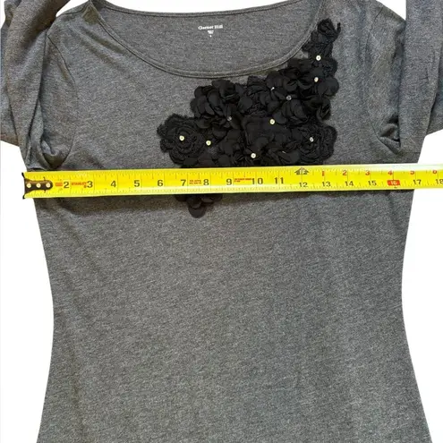 Garnet Hill Embellished Long Sleeve Top Womens Small Gray Black