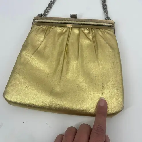Vintage Harry Levine Gold Lamé Evening Bag HL USA Metallic Purse 60s Disco Glam