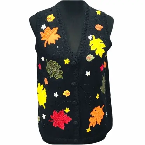 basic editions Fall Leaves Sweater Vest, Black