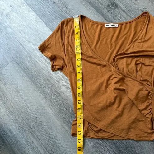 Deep V Surplice Crop Top Medium Amber Caramel Going Out Orange