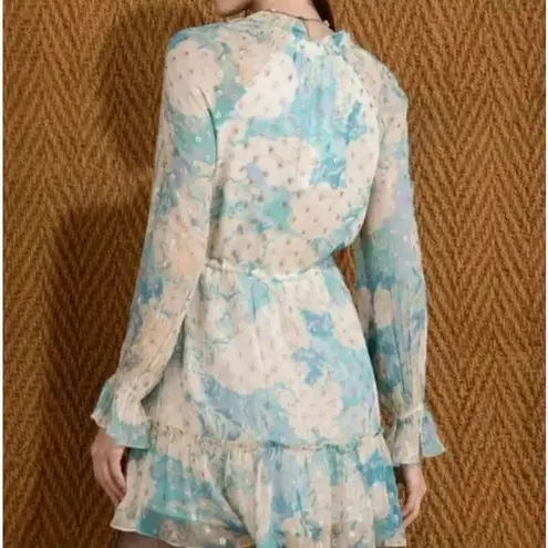 Hemant & Nandita Turquoise Blush Metallica Georgette Mini Dress Medium Blue