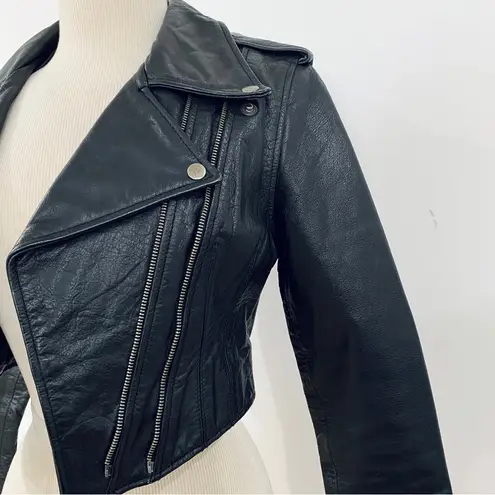 Highway One Vintage genuine leather cropped motorcycle jacket Y2K Black Size XS