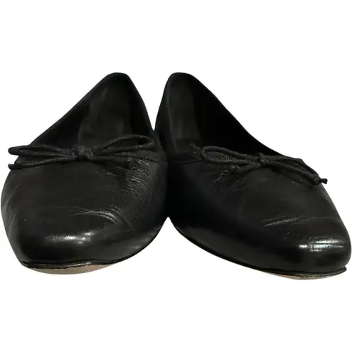 Veronica Beard Women's Size 8 Black Leather Catherine Bow Ballet Flats $345