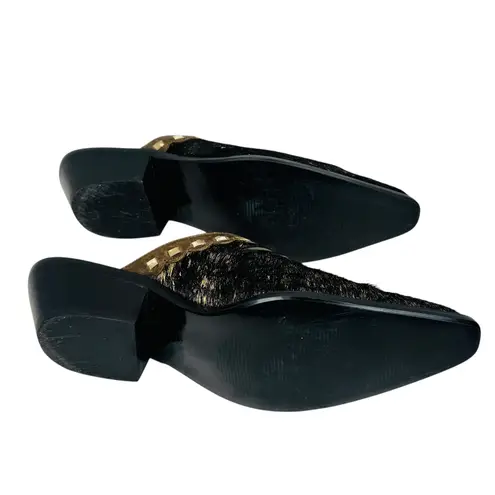 Sonora Hair On Hide Western Mules Sz 6 Black Gold Leather Cowgirl Heels Boho