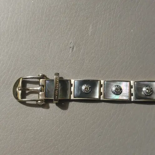 Hendi Bendal Hinge Belt Buckle Bracelet MOP Signature Logo Gold Tone Rhinestone