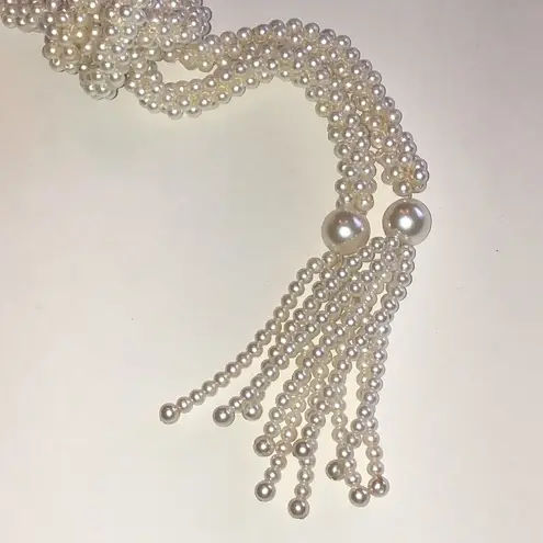 Elegant Vintage Faux Pearl Retro Boho Tassel Fringe Tie Necklace