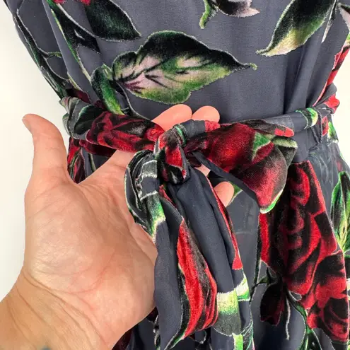 Tahari Whimsigoth Dark Romantic Fairy Dress Womens 6 Black Red Velvet Floral