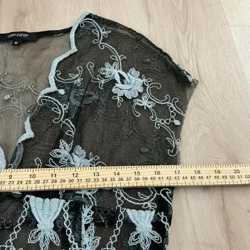Karen Kane Black Lace Top Floral Embroidered Semi Sheer Blouse