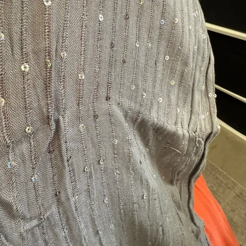 Vivante by VSA Viscose Silver Sparkle Sequin Studded Gray Fringed Scarf Y2K