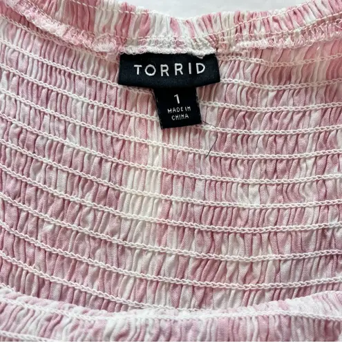 Torrid  Pink Tie Dye Off Shoulder Smocked Challis ‎ Bell Sleeve Dress Size 1X