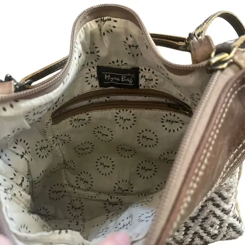 Myra‎ Bag Contentment 100% Cotton Leather Boho Crossbody Bag Purse Brown