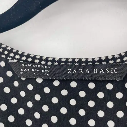 ZARA ‎ Basic Women's Polka Dot V Neck Long Sleeve Blouse Black White Size Small